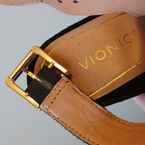 Womens Vionic Perk Lacey Ankle Strap Black Bootie Tortoise Heel - Picture 10 of 10